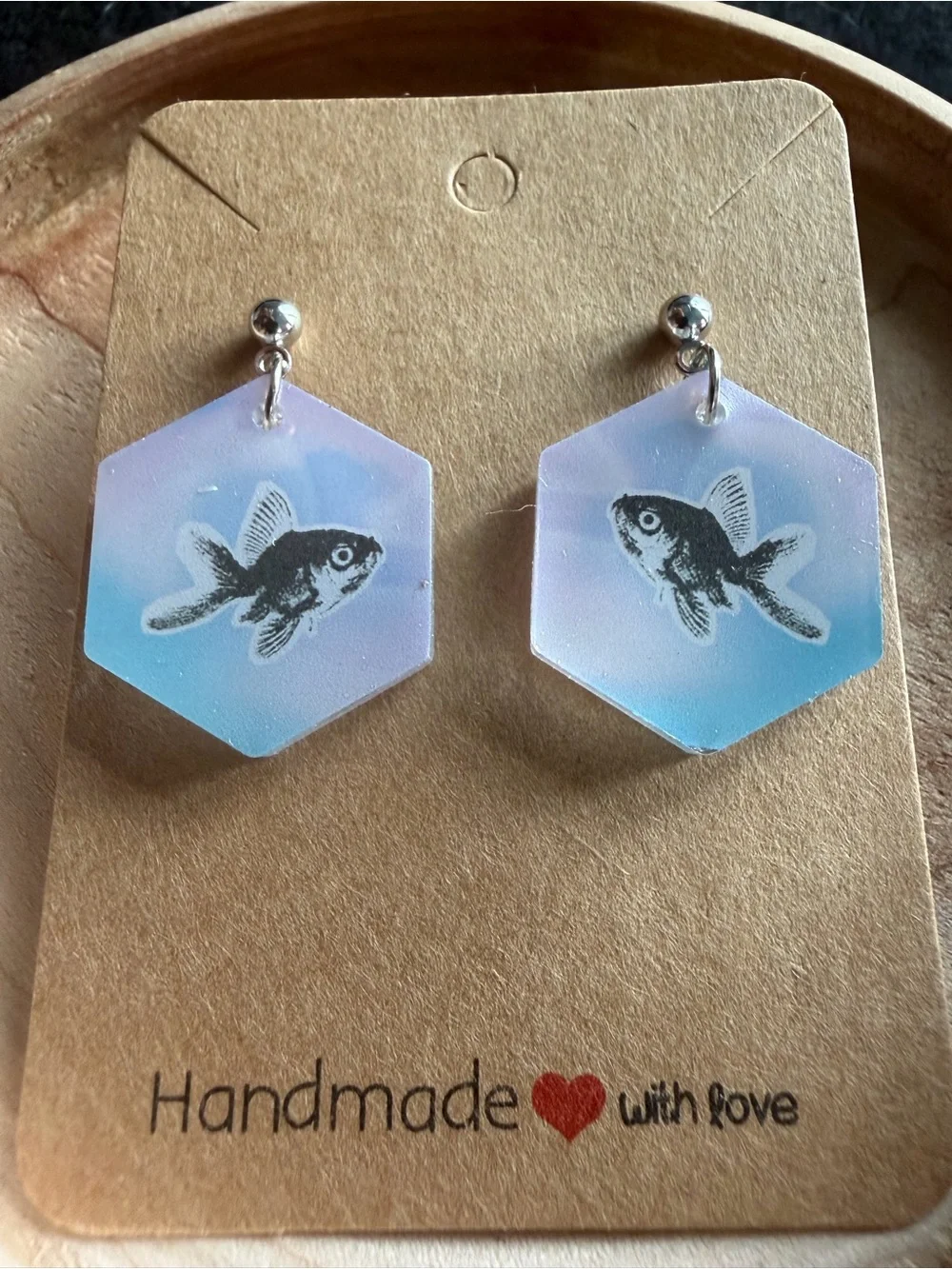 Handmade Fish Hexagon Drop Earrings - Blue Purple Gradient